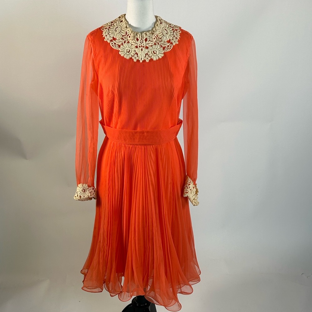 Miss Elliette Orange Dress with Cream Lace Accents